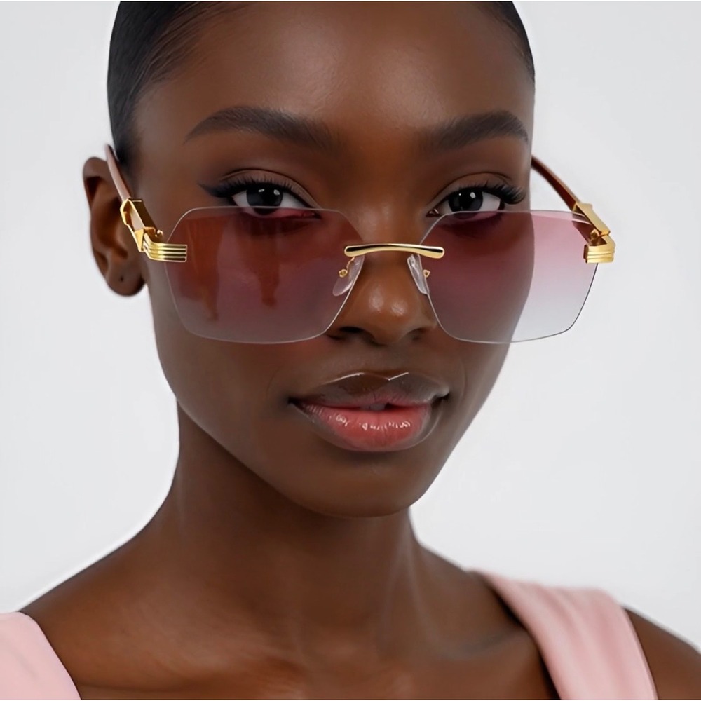 Womens Eyewear Sunglasses Pink Gradient Lens Gold Faux Wood Temples Female Gafas